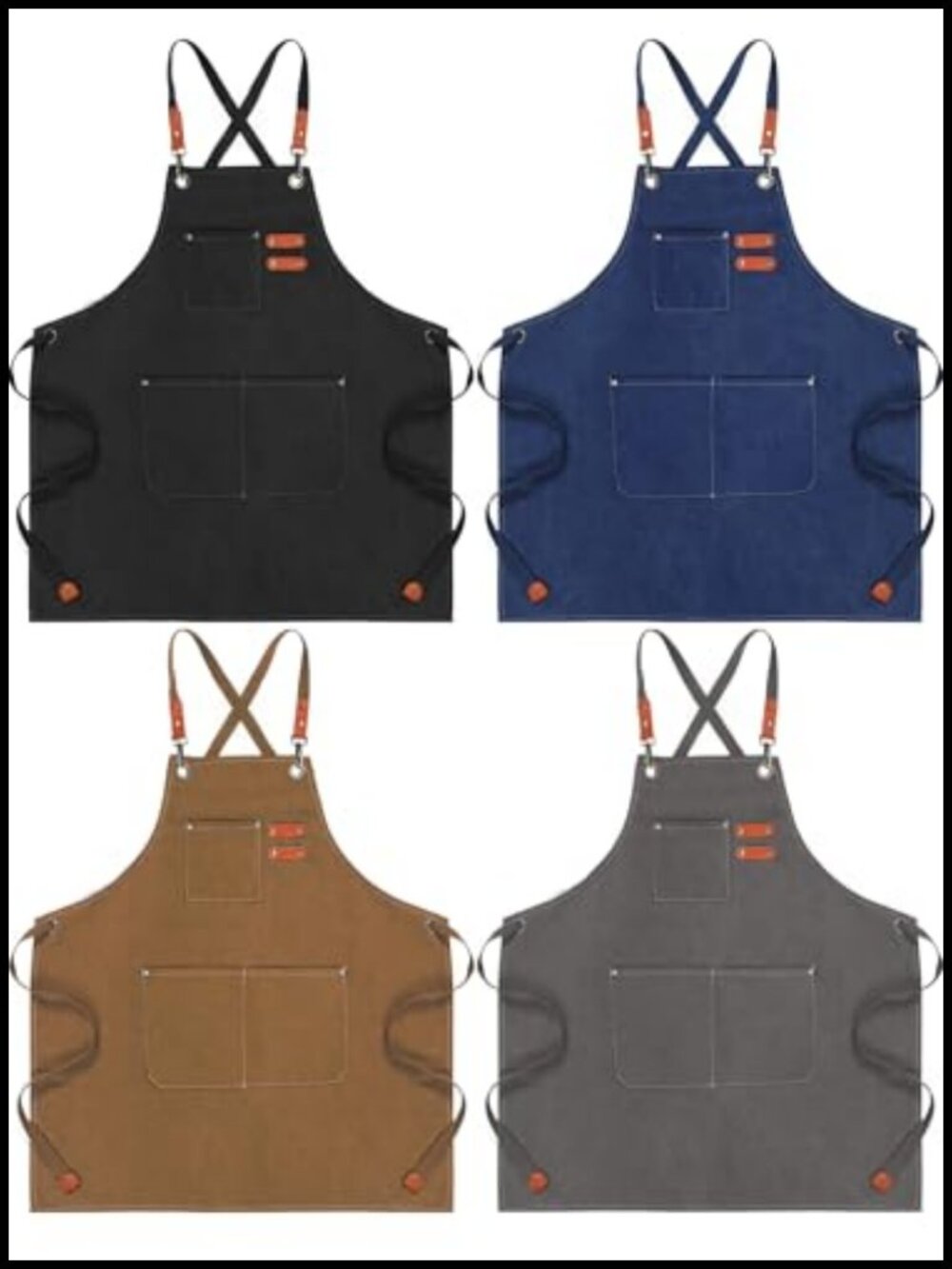 Cross Back Canvas Chef Apron with Pockets Adjustable for Cooking Kitchen